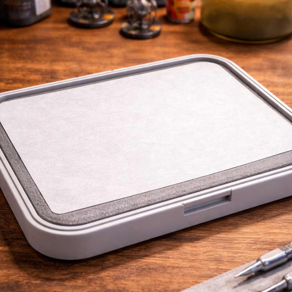 Redgrass Games hydration paper placed on foam inside Painter Lite palette