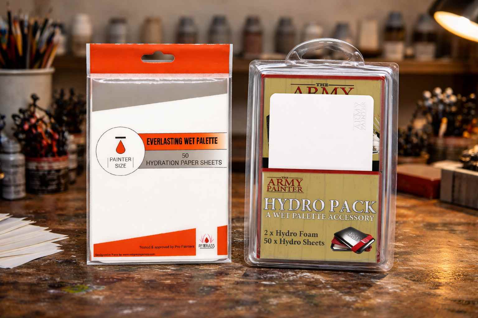 wet palette refills for miniatures — Army Painter Hydro Pack and Redgrass hydration paper compared
